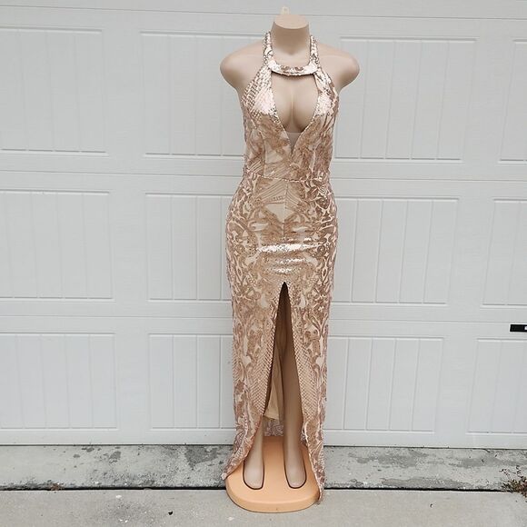 BRAND NEW GORGEOUS V-NECK SEQUINS LONG MERMAID SPLIT EVENING GOWNS - Picture 11 of 16